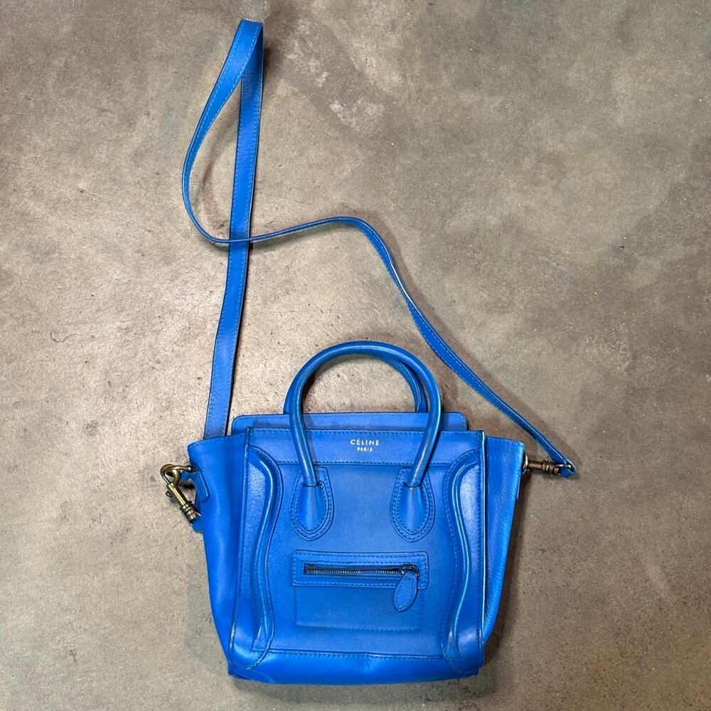 CELINE Luggage Nano Shopper Leather Tote Bag Royal Blue